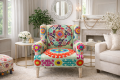 Vibrant Suzani-style armchair in cozy living room.png