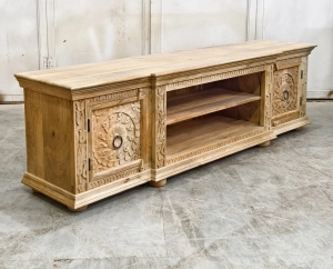 Indyjska szafka RTV z rzeźbioną mandalą – lite drewno mango 180 cm