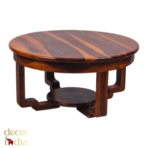 Indyjski drewiany stolik okrągły 90