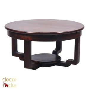 Indyjski drewiany stolik okrągły 90 DARK