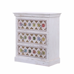 Drewniana komoda indyjska z szufladami bielona