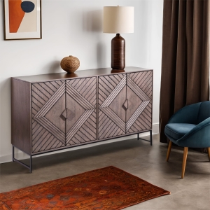 Duża minimalistyczna rzeźbiona indyjska komoda