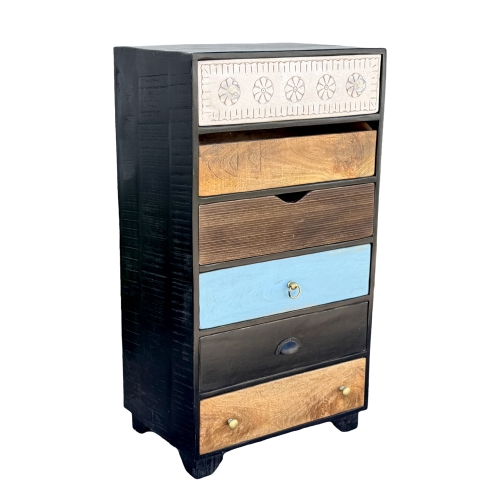 Kolorowa drewniana komoda indyjska z szufladami